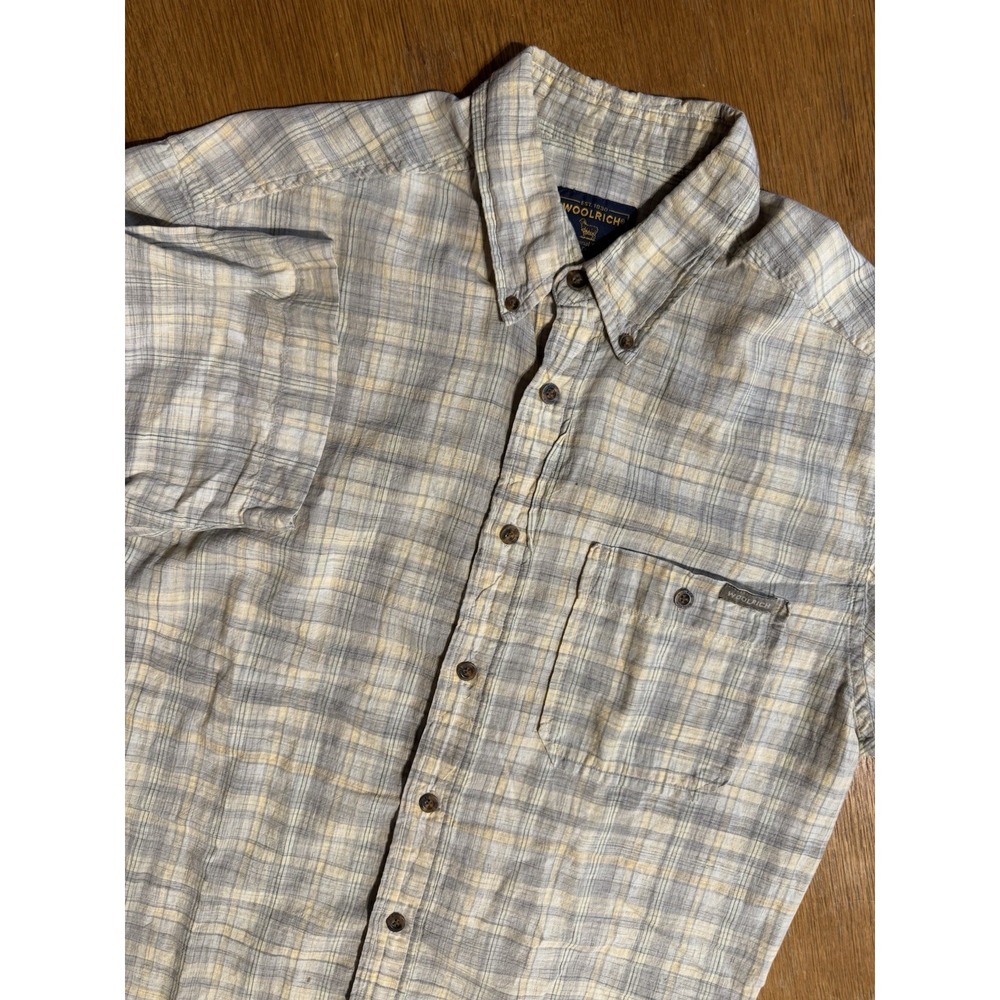 Vintage‎ Woolrich Shirt Men M Plaid Khaki Gray Cotton Casual Outdoors 8811 Y2K